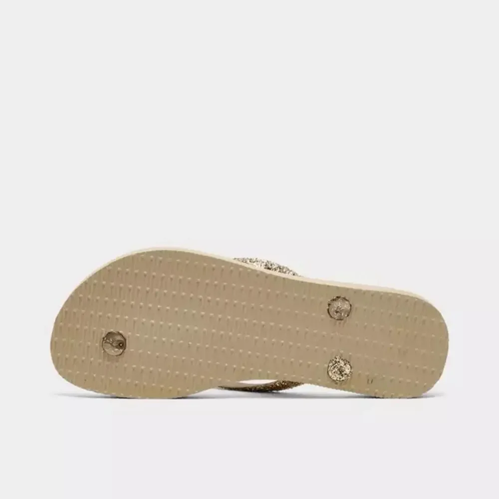 Havaianas Kids Slim Glitter II Sand Grey Flip Flops 3/4Y Gold Straps NWT